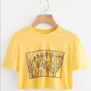 Yellow Cactus Graphic Boxy Cropped Tee